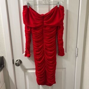 Elegant Red Off-Shoulder Midi Dress